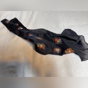 100% Silk black hand painted scarf 15x80